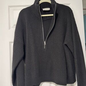 Everlane Black Ribbed Half-Zip Sweater